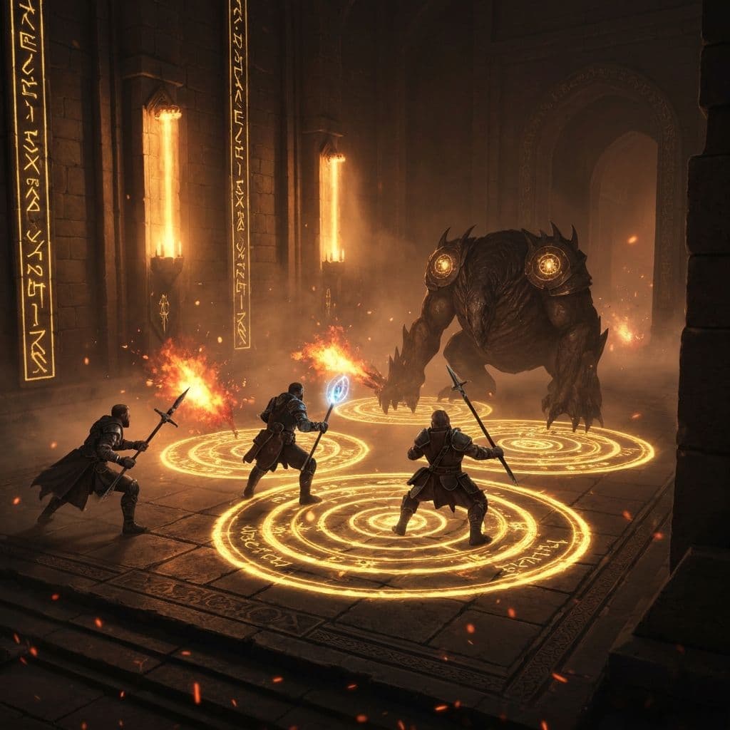A tactical combat encounter in a dungeon