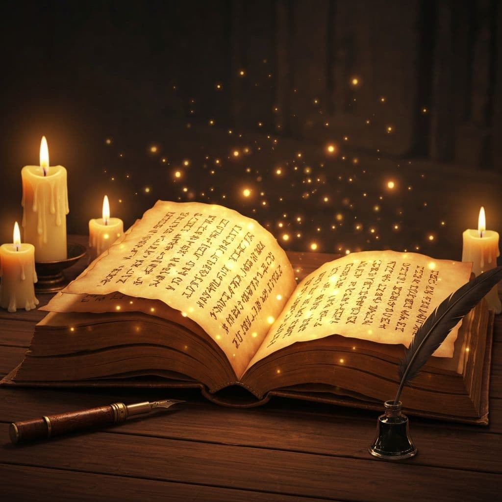 An ancient grimoire with glowing golden runes